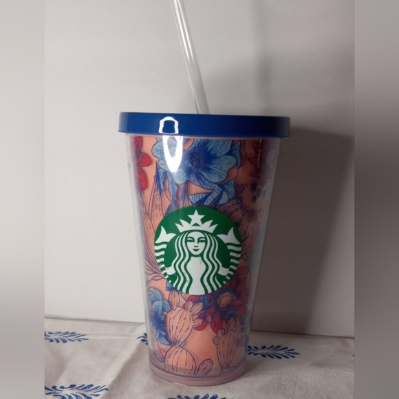 Starbucks Desert Cactus Floral 2019 Tumbler Pink Blue Lid 16 oz Acrylic - Picture 1 of 6